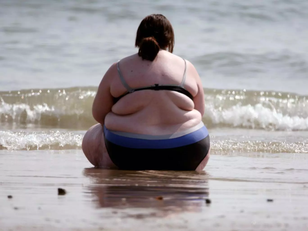 толстая на пляже